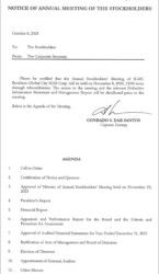 SLMC Bonifacio Global City MAB Corp. to hold Annual Stockholders’ Meeting on Nov. 8 through teleconference